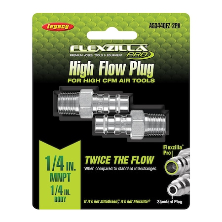 Flexzilla High Flow Plug, 1/4in Body, 1/4in MNPT, 2-Pack A53440FZ-2PK